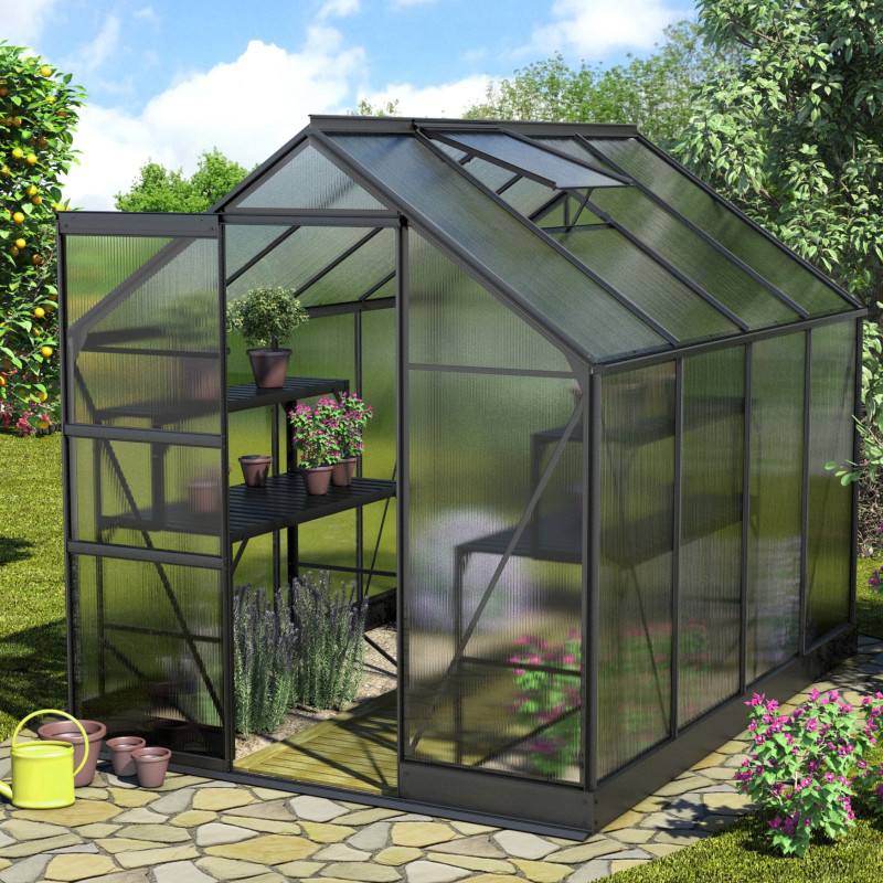 Serre de jardin en alu noir et polycarbonate 4mm - Apollo 5000 - Vitavia