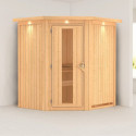 Sauna traditionnel d'angle TAURIN 2 à 3 places 68mm avec couronne et porte à économie d'énergie KARIBU