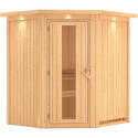 Sauna traditionnel d'angle TAURIN 2 à 3 places 68mm avec couronne et porte à économie d'énergie KARIBU