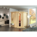 Sauna traditionnel d'angle TAURIN 2 à 3 places 68mm avec couronne et porte à économie d'énergie KARIBU