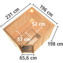 Sauna traditionnel d'angle MALIN 5 à 6 places 68mm KARIBU