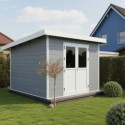 Abri de jardin en bois composite 28mm gris clair 9m² PREMIUM toit plat - Woodlife Garden