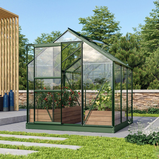 Serre de jardin en alu vert et verre de sécurité 3mm - Venus 3800 - Vitavia