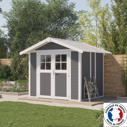 Abri de jardin en PVC 4,9m² gris foncé et blanc Grosfillex