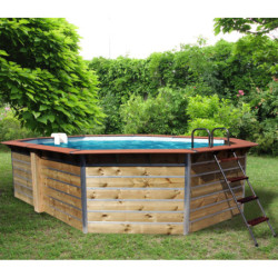 Piscine octogonale allongée démontable en bois 590x420x111cm LUCON - Water'Clip