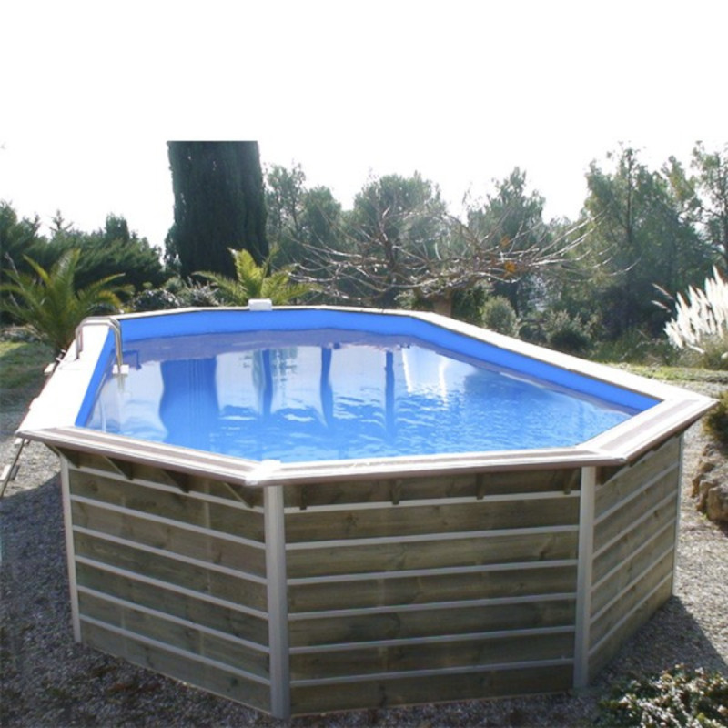 Piscine octogonale allongée démontable en bois 730x420x129cm SIAYAN - Water'Clip