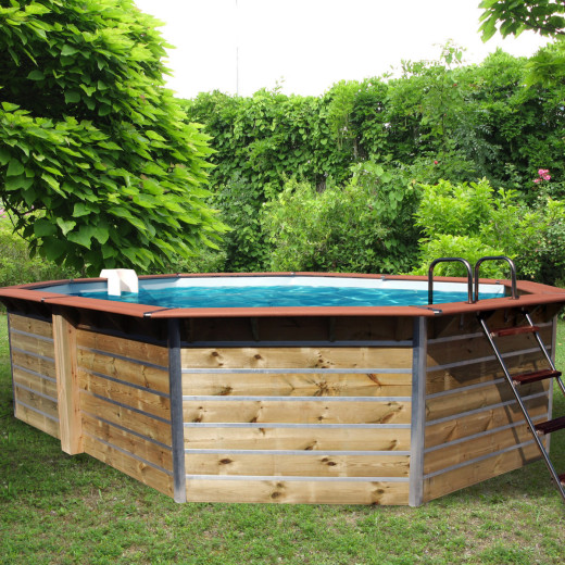 Piscine octogonale allongée démontable en bois 550x375x129cm ST. LOUIS - Water'Clip
