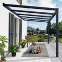 Pergola adossée Stockholm 350x368cm aluminium gris et polycarbonate avec stores de toit rétractables – PALRAM