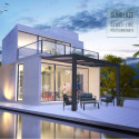 Pergola adossée Stockholm 350x368cm aluminium gris et polycarbonate avec stores de toit rétractables – PALRAM