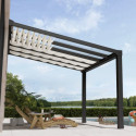 Pergola adossée Stockholm 350x368cm aluminium gris et polycarbonate avec stores de toit rétractables – PALRAM
