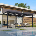 Pergola adossée Stockholm 350x515cm aluminium gris et polycarbonate avec stores de toit rétractables – PALRAM