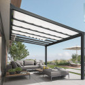 Pergola adossée Stockholm 350x515cm aluminium gris et polycarbonate avec stores de toit rétractables – PALRAM