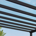 Pergola adossée Stockholm 350x515cm aluminium gris et polycarbonate avec stores de toit rétractables – PALRAM
