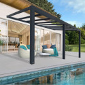 Pergola adossée Stockholm 350x590cm aluminium gris et polycarbonate avec stores de toit rétractables – PALRAM