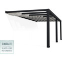 Pergola adossée Stockholm 350x590cm aluminium gris et polycarbonate avec stores de toit rétractables – PALRAM