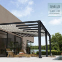 Pergola adossée Stockholm 350x590cm aluminium gris et polycarbonate avec stores de toit rétractables – PALRAM