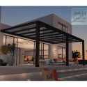Pergola adossée Stockholm 350x660cm aluminium gris et polycarbonate avec stores de toit rétractables – PALRAM