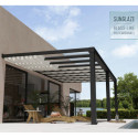 Pergola adossée Stockholm 350x660cm aluminium gris et polycarbonate avec stores de toit rétractables – PALRAM