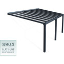 Pergola adossée Stockholm 350x660cm aluminium gris et polycarbonate avec stores de toit rétractables – PALRAM