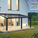 Pergola adossée Stockholm 350x660cm aluminium gris et polycarbonate avec stores de toit rétractables – PALRAM