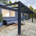 Pergola adossée Stockholm 350x740cm aluminium gris et polycarbonate avec stores de toit rétractables – PALRAM