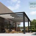 Pergola adossée Stockholm 350x740cm aluminium gris et polycarbonate avec stores de toit rétractables – PALRAM