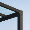 Pergola adossée Stockholm 350x740cm aluminium gris et polycarbonate avec stores de toit rétractables – PALRAM