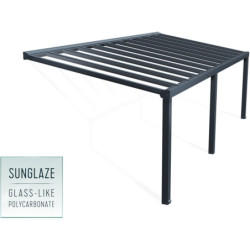 Pergola adossée Stockholm 350x810cm aluminium gris et polycarbonate avec stores de toit rétractables – PALRAM