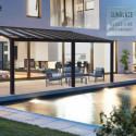 Pergola adossée Stockholm 350x810cm aluminium gris et polycarbonate avec stores de toit rétractables – PALRAM
