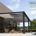 Pergola adossée Stockholm 350x810cm aluminium gris et polycarbonate avec stores de toit rétractables – PALRAM