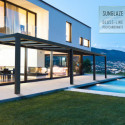 Pergola adossée Stockholm 350x950cm aluminium gris et polycarbonate avec stores de toit rétractables – PALRAM