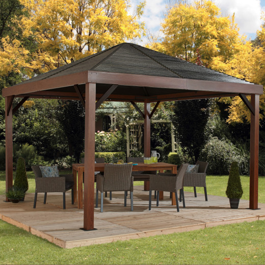 Tonnelle de jardin Valencia 363x363cm en aluminium aspect bois – SOJAG