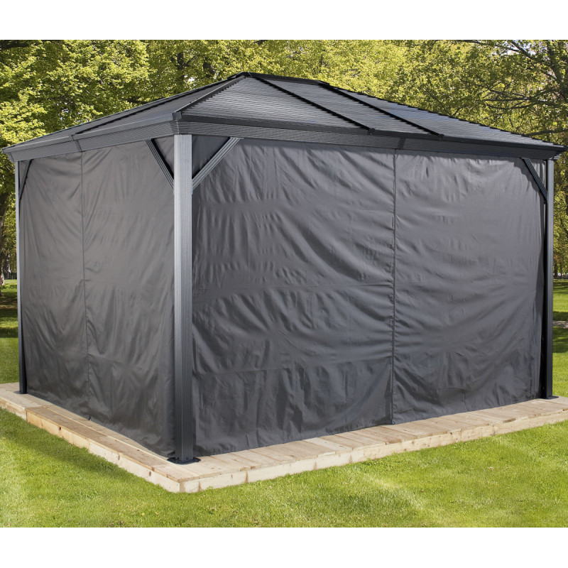 Rideaux occultants en polyester gris pour pergola Ventura 10x14 - SOJAG