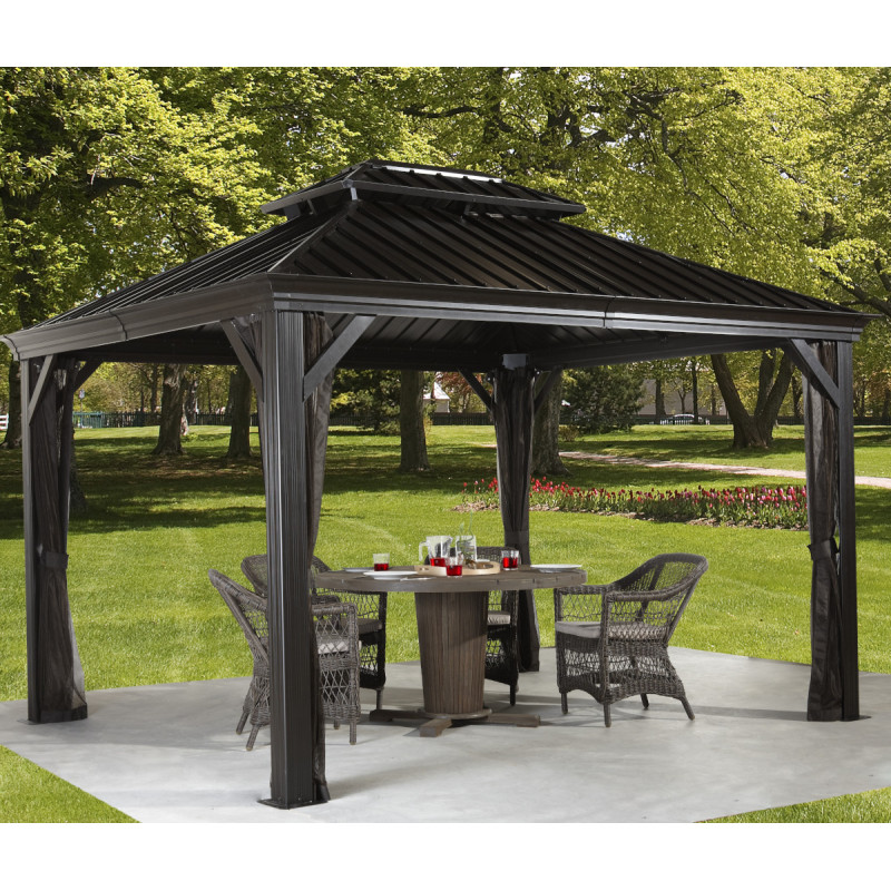 Rideaux occultants en polyester gris pour pergola Messina 12x16 - SOJAG