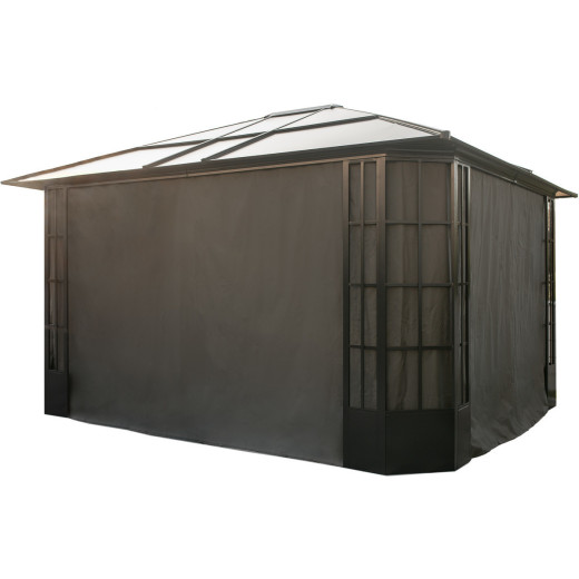Rideaux occultants en polyester gris pour pergola Savino 12x14 - SOJAG