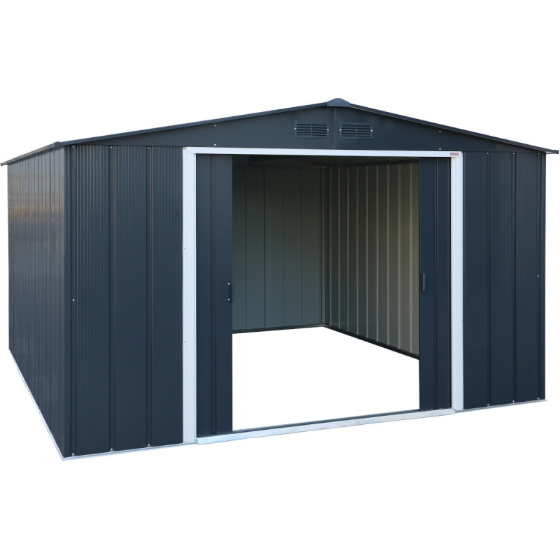 Abri en métal parois hautes anthracite Colussus 7,79m² DURAMAX + kit ancrage