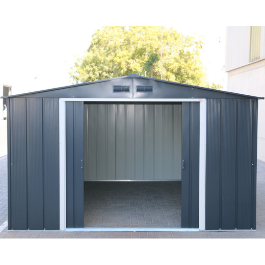 Abri en métal parois hautes anthracite Colussus 11,69m² DURAMAX + kit ancrage