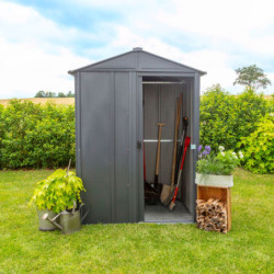 Abri de jardin 1,5m² toit double pente en acier galvanisé anthracite Spacemaker
