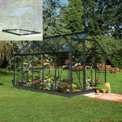 Serre de jardin 6,2m² NOIRE et verre Popular + embase noire Halls