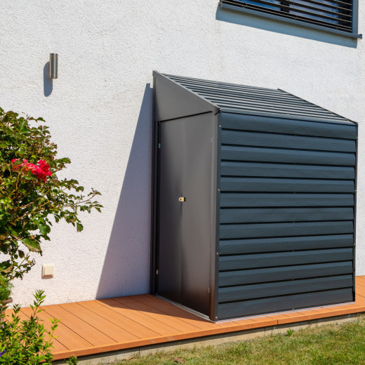 Abri de jardin 2,4m² adossé en acier galvanisé anthracite Spacemaker