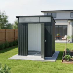 Abri de jardin en métal anthracite 3,92m² + kit d'ancrage + kit de fondation  DURAMAX