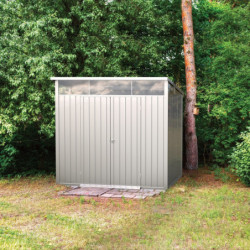 Abri de jardin en métal gris 5,22m² + kit d'ancrage + kit de fondation DURAMAX