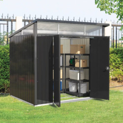 Abri de jardin en métal anthracite 5,22m² + kit d'ancrage + kit de fondation DURAMAX