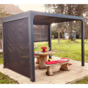 Pergola bioclimatique aluminium anthracite 7,20m² + 2 rideaux gris – HABRITA