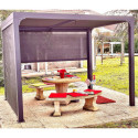 Pergola bioclimatique aluminium anthracite 7,20m² + 2 rideaux gris – HABRITA