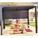 Pergola bioclimatique aluminium anthracite 7,20m² + 2 rideaux gris – HABRITA