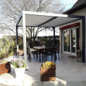 Pergola bioclimatique aluminium anthracite 10,80m² + toit avec lames ovales écru HABRITA