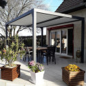 Pergola bioclimatique aluminium anthracite 10,80m² + toit avec lames ovales écru HABRITA