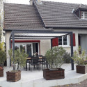 Pergola bioclimatique aluminium anthracite 10,80m² + toit avec lames ovales écru HABRITA