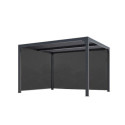Pergola bioclimatique aluminium anthracite 10,80m² toit avec lames ovales aluminium + 2 rideaux gris pour les côtés – HABRITA